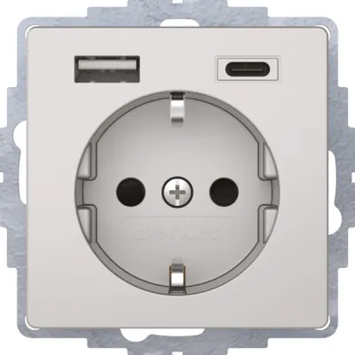 Berker SCHUKO Steckdose mit USB A & C | 1-fach | Alu matt | Unterputz | IP20 | 16A | halogenfrei | 48046084