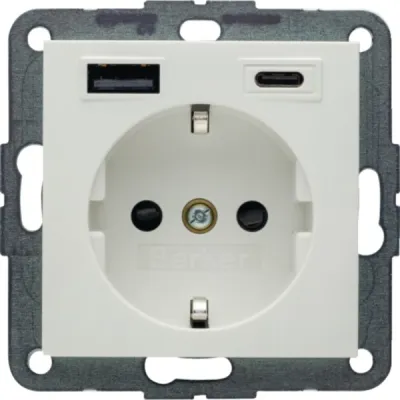 Berker Steckdose SCHUKO USB 20W PD 48141909 | 1x USB-A 1x USB-C | Unterputz | weiß matt | Kunststoff