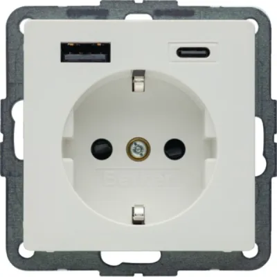 BERKER SCHUKO Steckdose USB 48146089 | 1x USB-A & 1x USB-C | 20W Power Delivery | Unterputz | Berührungsschutz | weiß