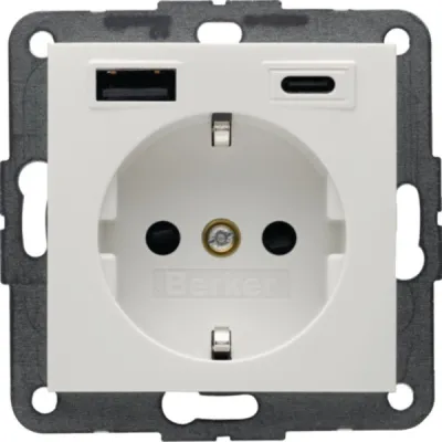 Berker Steckdose SCHUKO mit USB-A & USB-C | 48148989 | 20W Power Delivery | Unterputz | IP20 | Weiß glänzend