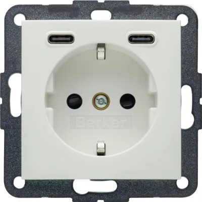 Berker Steckdose 48151909 | SCHUKO mit 2x USB-C | 20W PD | Unterputz | erhöhtem Berührungsschutz | weiß matt