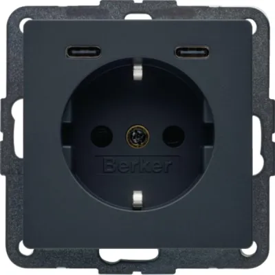 BERKER Steckdose 48156086 SCHUKO USB-C 20W Power Delivery | 2x USB-C | Unterputz | anthrazit | 16A | Kunststoff