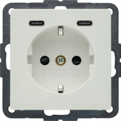 BERKER Steckdose 48156089 SCHUKO USB-C 2-fach | 20W Power Delivery | Unterputz | IP20 | erhöht. Berührungsschutz | weiß
