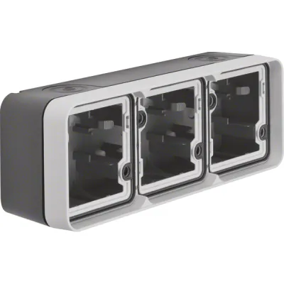 Berker Aufputzgehäuse 3-fach waagerecht 6019303505 | IP55 | Kunststoff | mit Rahmen & Kabeleinführung | lichtgrau