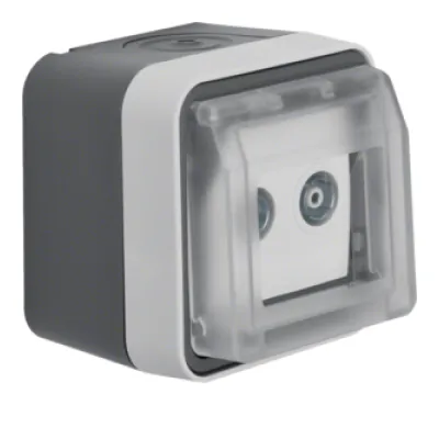 Berker Antennen-Steckdose 2-Loch 12033515 W.1 | Enddose | Aufputz | IP55 | 4-862 MHz | Kabelmodem tauglich | grau