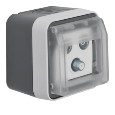 Berker Antennen-Steckdose 12033535 | 3-Loch Enddose | Aufputz IP55 | TV/SAT/Kabel | Klappdeckel | grau matt | Kunststoff