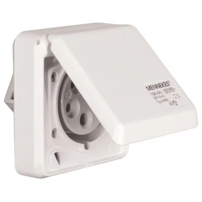 Berker CEE-Steckdose 5-polig 16A 400V Modell 578501 | Anbausteckdose | Klappdeckel | IP44 | polarweiß RAL9010