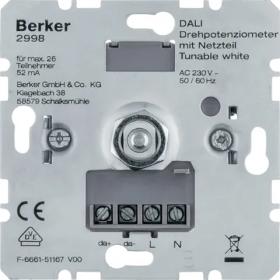 Berker DALI Drehpotenziometer 2998 | Tunable White | Unterputz | mit Netzteil | Softrastung | Lichtsteuerung | 230V