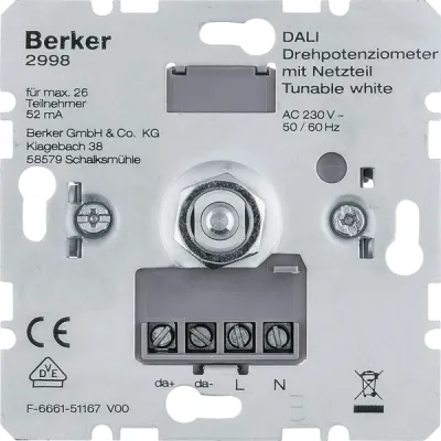 Berker DALI Drehpotenziometer 2998 | Tunable White | Unterputz | mit Netzteil | Softrastung | Lichtsteuerung | 230V