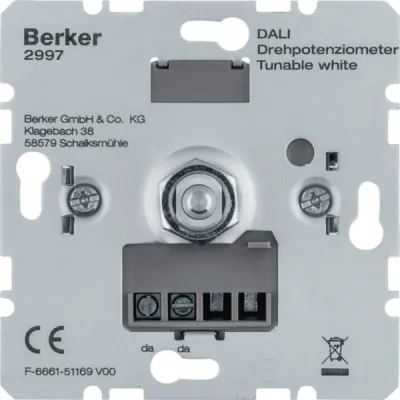 Berker DALI Drehpotenziometer 2997 | Tunable White | Unterputz | Softrastung | Lichtsteuerung | 16V | 71x71x51 mm