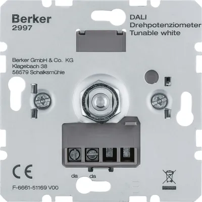 Berker DALI Drehpotenziometer 2997 | Tunable White | Unterputz | Softrastung | Lichtsteuerung | 16V | 71x71x51 mm