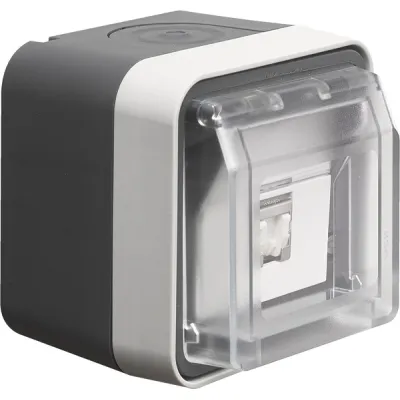 Berker UAE-Steckdose 8-polig geschirmt 14093505 | RJ45 Cat.6 | Aufputz | IP55 | Klappdeckel | Staubschutz | grau