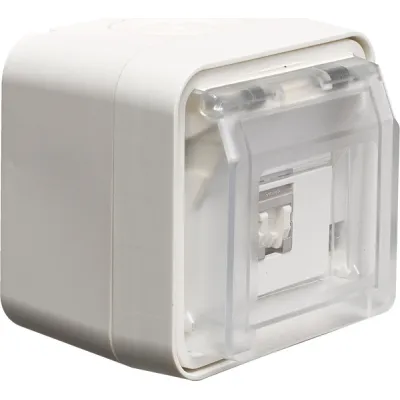Berker UAE Steckdose 8-polig geschirmt 14093502 | Cat.6 RJ45 | Aufputz IP55 | Klappdeckel | polarweiß