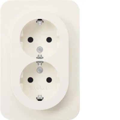 Berker Doppelsteckdose SCHUKO R.1 47592089 | Unterputz | erhöhter Berührungsschutz | 2-fach | Kunststoff | polarweiß