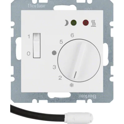 Berker Fußbodentemperaturregler | Raumthermostat Unterputz | 250V 10A | Nachtabsenkung | Fühler 4m | polarweiß