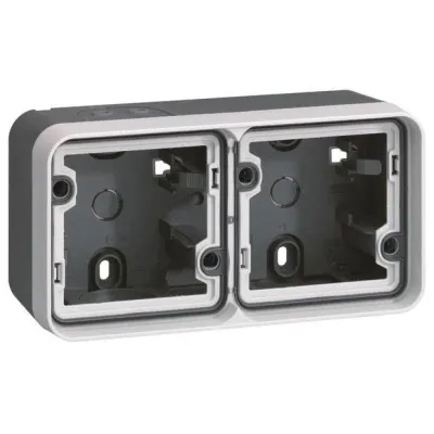 Berker Aufputzgehäuse 2-fach waagerecht | 6719323505 | W.1 | IP55 | mit Rahmen | Kunststoff | grau matt