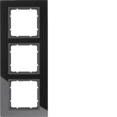 Berker Glasrahmen 3-fach B.7 | Abdeckrahmen schwarz Echtglas glänzend | Unterputz-Montage | 10136616