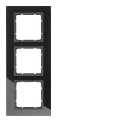 Berker Glasrahmen 3-fach B.7 | Abdeckrahmen schwarz Echtglas glänzend | Unterputz-Montage | 10136616