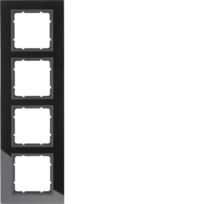 Berker Glasrahmen 4-fach B.7 10146616 | Abdeckrahmen schwarz Glas | horizontal & vertikal | Unterputz | IP20