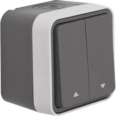 Berker Jalousie-Serientaster 50753535 | Aufputz | 2-fach Wippe | 1-polig | IP55 | Verriegelung | Thermoplast | grau matt