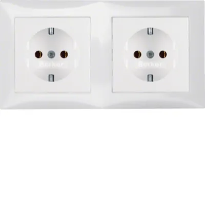 Berker SCHUKO Steckdosen-Kombination 2-fach | Unterputz | 16A 250V | polarweiß glänzend | mit Rahmen