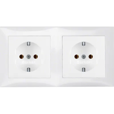 Berker SCHUKO Steckdosen-Kombination 2-fach | Unterputz | 16A 250V | polarweiß glänzend | mit Rahmen