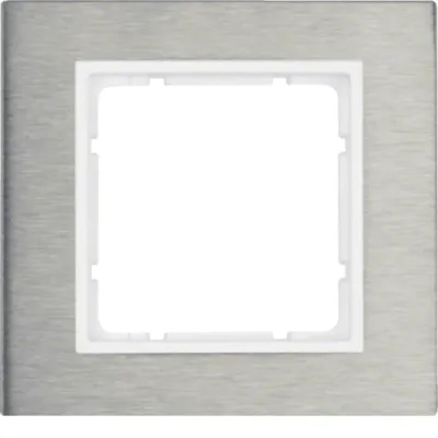 Berker Rahmen 1-fach B.7 10113609 | Abdeckrahmen Edelstahl gebürstet matt | Unterputz | polarweiß | 95x90mm