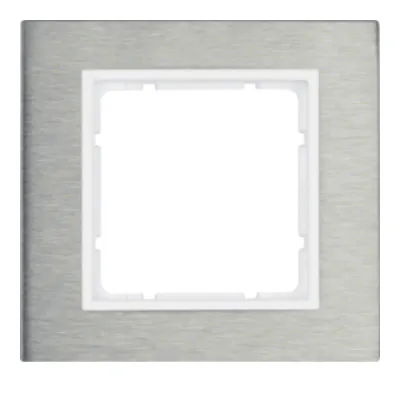 Berker Rahmen 1-fach B.7 10113609 | Abdeckrahmen Edelstahl gebürstet matt | Unterputz | polarweiß | 95x90mm