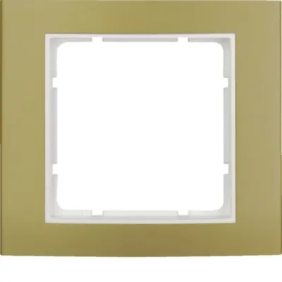 Berker Rahmen 1-fach B.3 10113046 | Abdeckrahmen Unterputz | Aluminium matt eloxiert | Gold/Polarweiß | IP20 | IK07