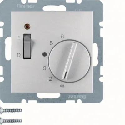 Berker Raumtemperaturregler 20301404 | Raumthermostat Unterputz | 250V 10A | Öffner | LED | Bimetall | Alu matt
