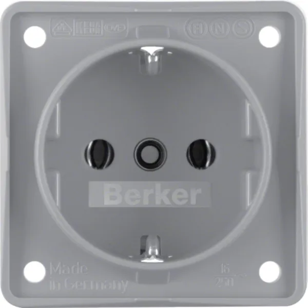 Berker Schuko Steckdose 941852506 | Integro Einsatz | Einbau | 16A 250V | IP44 | Schraubklemmen | grau matt | Kunststoff