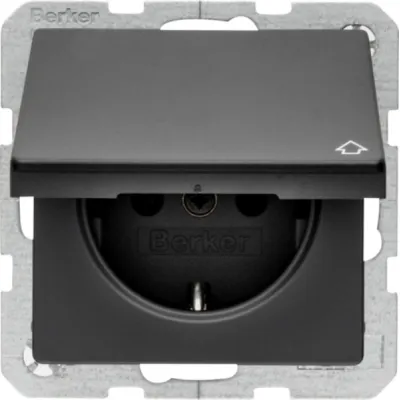 Berker SCHUKO Steckdose 47516066 | Unterputz | mit Klappdeckel | Q.1/Q.3 Serie | 16A 250V | anthrazit matt | Kunststoff