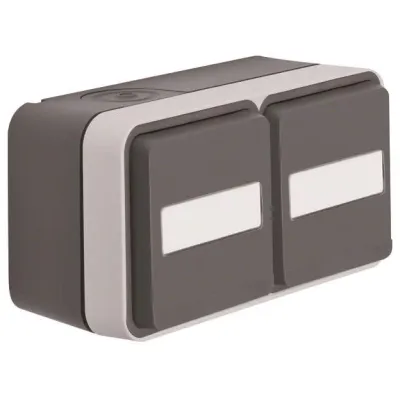 Berker SCHUKO Doppelsteckdose 2-fach waagerecht Aufputz | IP55 | Klappdeckel | Beschriftungsfeld | grau matt