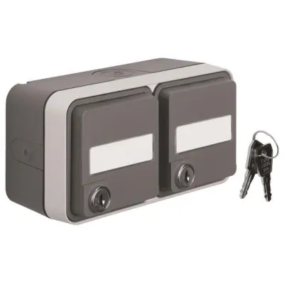 Berker Doppelsteckdose SCHUKO 47893525 | Aufputz | 2-fach waagerecht | Klappdeckel | abschließbar | IP55 | grau matt