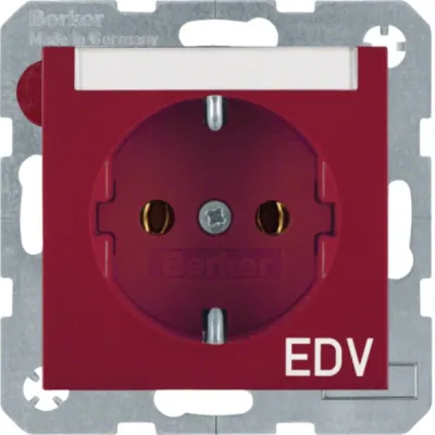 Berker SCHUKO-Steckdose 47508915 | EDV Aufdruck | Beschriftungsfeld | Unterputz | 16A 250V | Kunststoff | rot glänzend