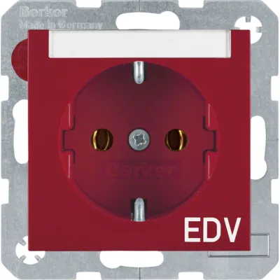 Berker SCHUKO-Steckdose 47508915 | EDV Aufdruck | Beschriftungsfeld | Unterputz | 16A 250V | Kunststoff | rot glänzend