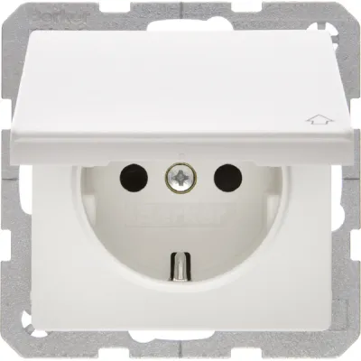 Berker SCHUKO-Steckdose 47516069 Q.1/Q.3 | Unterputz | Klappdeckel | Steckklemmen | 16A 250V | matt | polarweiß