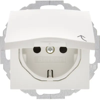 Berker SCHUKO Steckdose 47441909 | Klappdeckel | erhöhter Berührungsschutz | Unterputz | polarweiß matt | Kunststoff