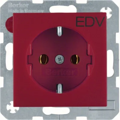 Berker Schuko-Steckdose 47431922 | EDV Aufdruck | Unterputz | Steckklemmen | 16A 250V | Kunststoff | rot matt
