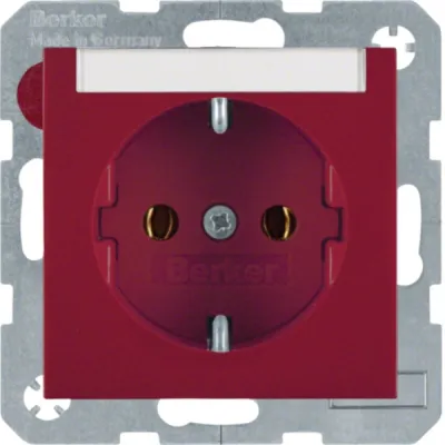 Berker SCHUKO-Steckdose 47508902 | Unterputz | Beschriftungsfeld | 16A 250V | Kunststoff halogenfrei | rot glänzend