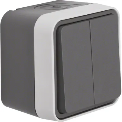 Berker Serienschalter Aufputz 30753505 W.1 | 2-fach | IP55 strahlwassergeschützt | Steckklemmen | Kunststoff | grau matt