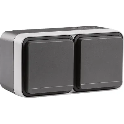 Berker Steckdose 2-fach 6768823515 | SCHUKO Doppelsteckdose Aufputz | IP55 | Klappdeckel | grau | Thermoplast | 16A 250V