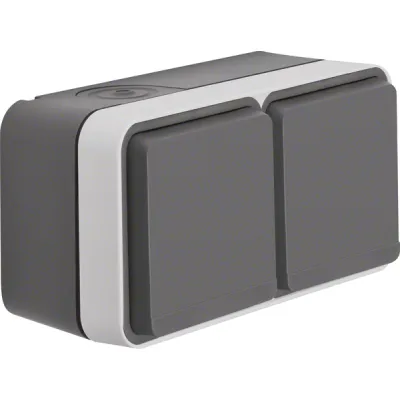 Berker SCHUKO Doppelsteckdose Aufputz IP55 | Klappdeckel waagerecht | W.1 lichtgrau/grau matt | 16A 250V