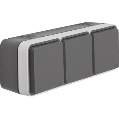 Berker SCHUKO Steckdose 3-fach 47733515 W.1 | Aufputz | IP55 | Klappdeckel | waagerecht | 16A 250V | grau/lichtgrau matt