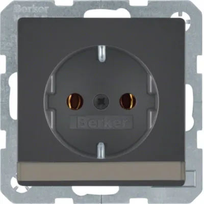 Berker SCHUKO Steckdose 47506086 | Unterputz | Beschriftungsfeld | 16A 250V | IP20 | Kunststoff Duroplast | anthrazit