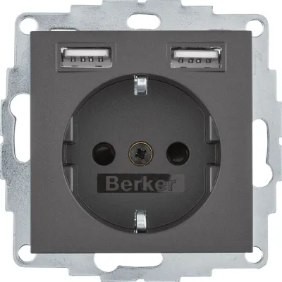 Berker Steckdose SCHUKO mit 2 USB-A Buchsen 48031606 | Unterputz | 16A 250V | anthrazit matt | B.3/B.7 Reihe