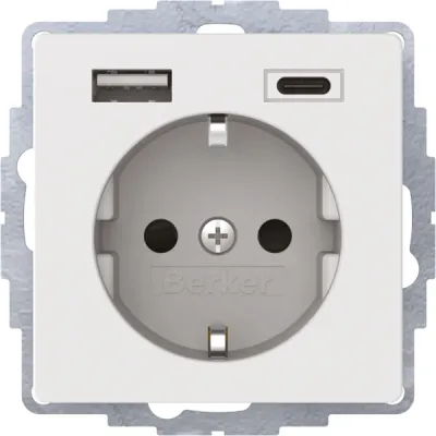Berker Steckdose SCHUKO mit USB A & C | 48046089 Q.1/Q.3 | Unterputz | 16A 250V | weiß matt | polarweiß