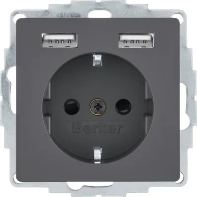 Berker Steckdose SCHUKO/USB 48036086 | Unterputz | 2x USB-A Ladeports | 16A | anthrazit samt | matt | IP20