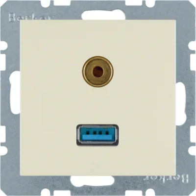Berker Steckdose USB/3,5mm Audio weiß glänzend 3315398982