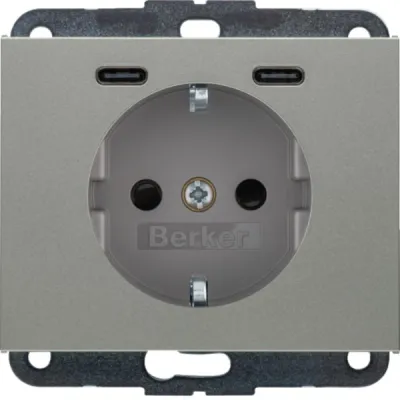 BERKER Steckdose 48157004 | SCHUKO mit 2x USB-C | 20W Power Delivery | Edelstahl matt | Unterputz | IP20